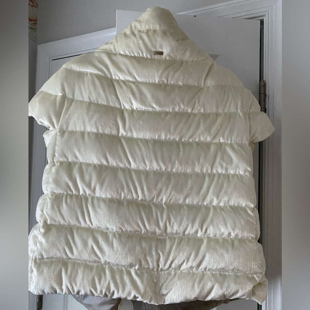 HERNO cap sleeve puffer jacket coat ivory white L in shimmery pony hair UNIQUE - Picture 4 of 6